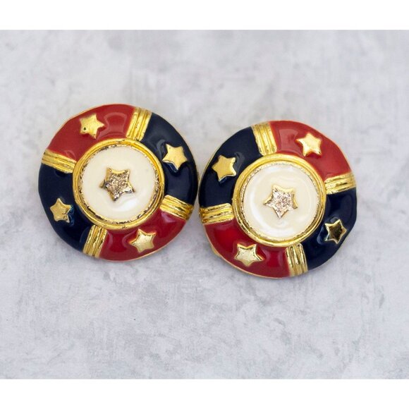 Vintage Circle Geometric Stars Circle Clip On Earrings - CS1 - Picture 1 of 2